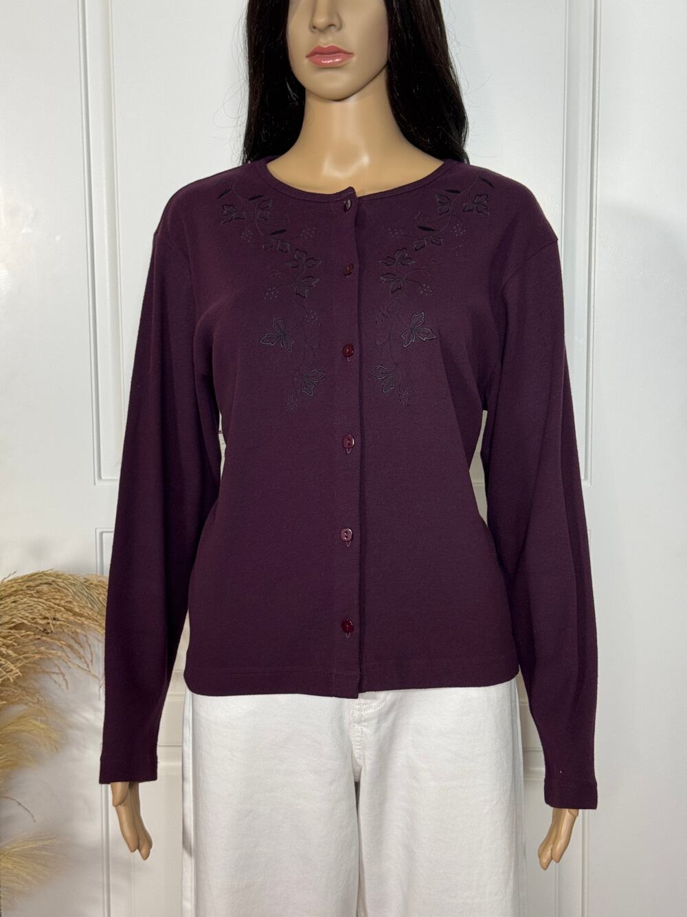 L.L. BEAN DARK PURPLE LONG SLEEVE SWEATER CARDIGAN SIZE MEDIUM